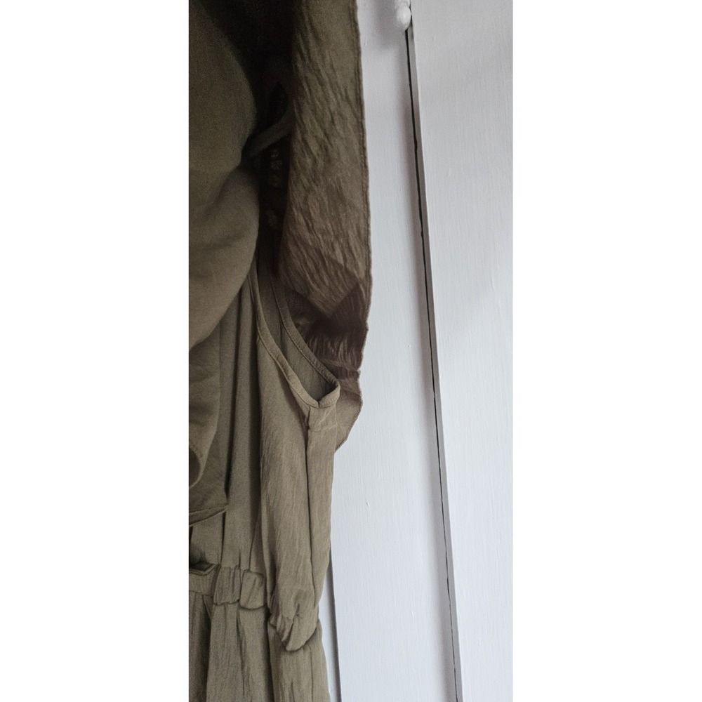 NWT SIMPLEE olive green wrap upper embroidered ruffled tiered dress maxi Sz L - Picture 9 of 9